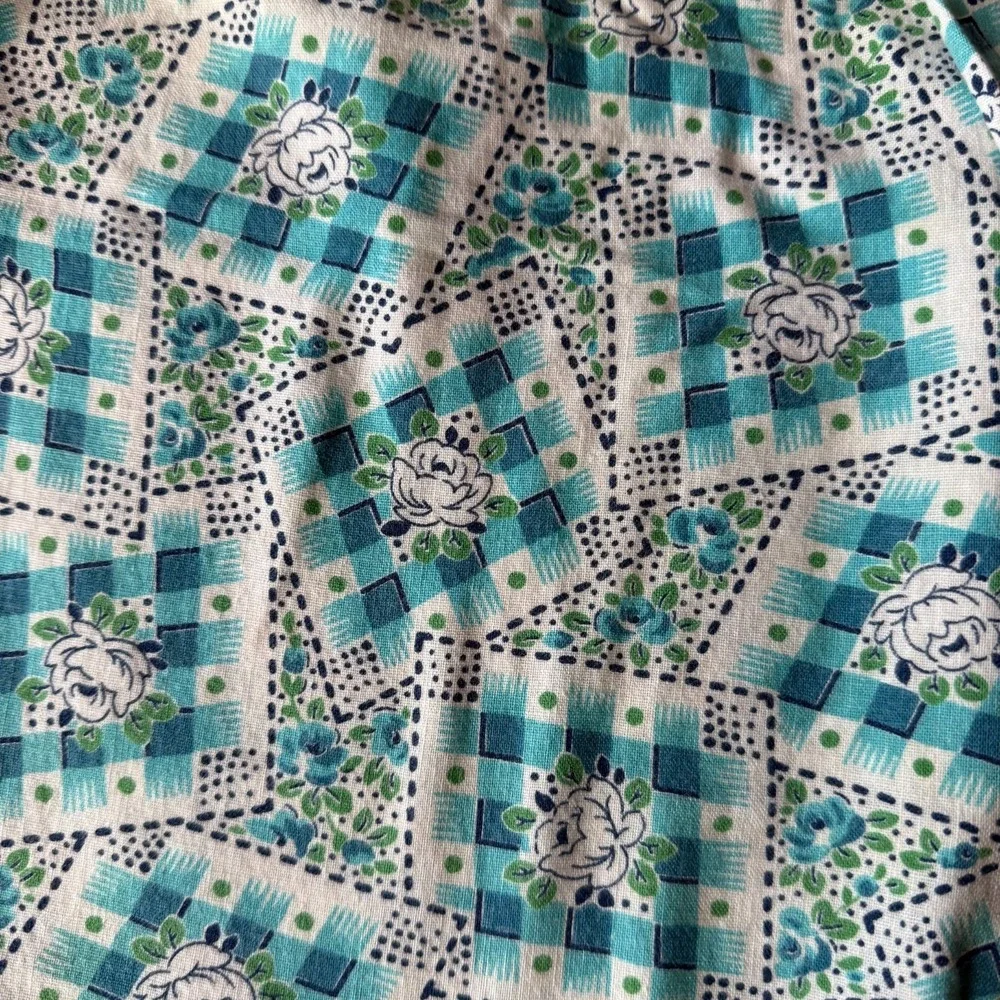 Vintage Handmade Apron Floral Prairie Cottagecore Blue Cotton UK